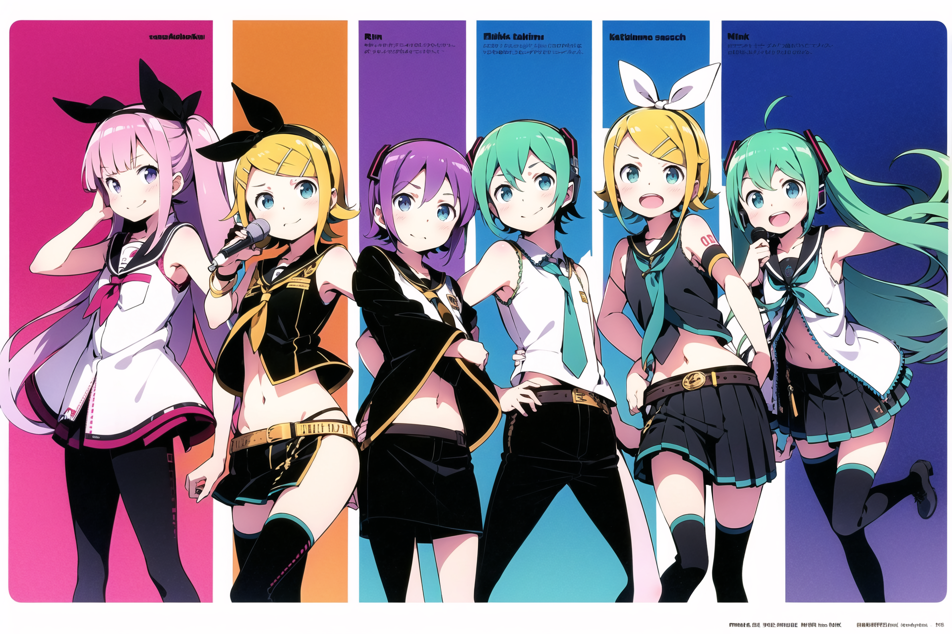 06996-2564311875-meiko (vocaloid), multiple girls, gumi, kaito (vocaloid), skirt, megurine luka, kagamine rin, green hair, crop top, hatsune miku.png